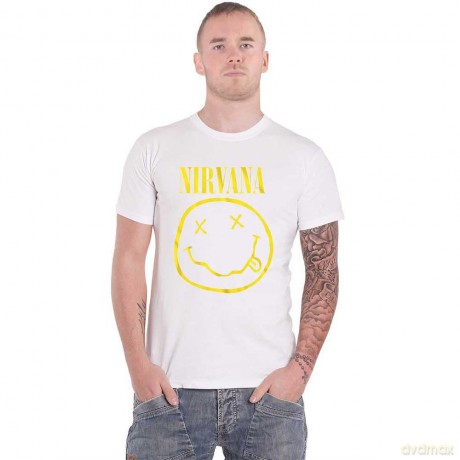 Nirvana: Unisex T-Shirt: Yellow Happy Face (White) (XX-Large)