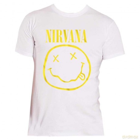 Nirvana: Unisex T-Shirt: Yellow Happy Face (White) (XX-Large)