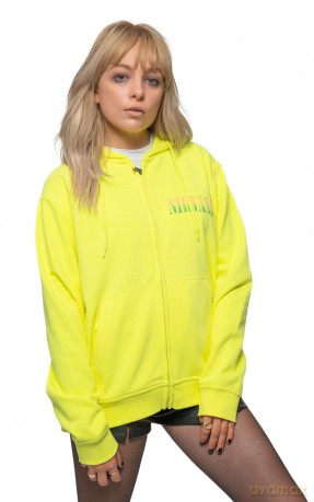 Nirvana: Unisex Zipped Hoodie: Sorbet Ray Happy Face (Neon Yellow) (Back Print) (Large)