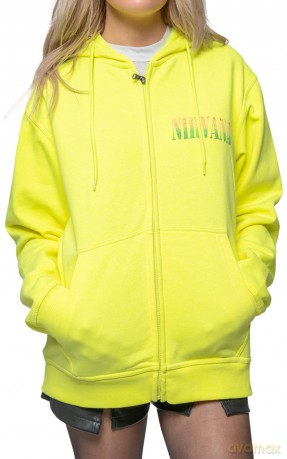 Nirvana: Unisex Zipped Hoodie: Sorbet Ray Happy Face (Neon Yellow) (Back Print) (Large)