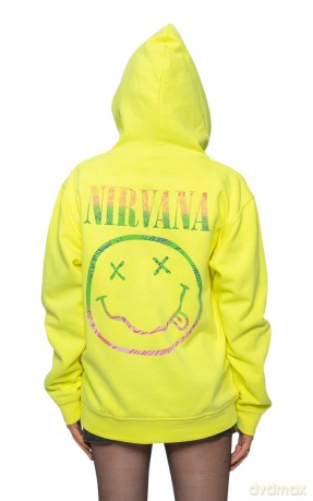 Nirvana: Unisex Zipped Hoodie: Sorbet Ray Happy Face (Neon Yellow) (Back Print) (Medium)
