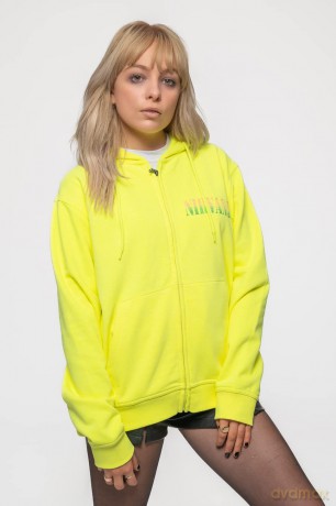 Nirvana: Unisex Zipped Hoodie: Sorbet Ray Happy Face (Neon Yellow) (Back Print) (Small)