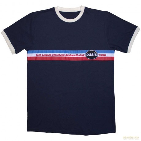 Oasis: Unisex Ringer T-Shirt: 1996 Tour Horizontal Stripes (Navy Blue) (X-Large)
