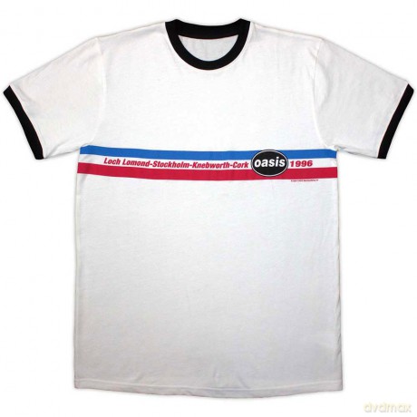 Oasis: Unisex Ringer T-Shirt: 1996 Tour Horizontal Stripes (White) (Small)