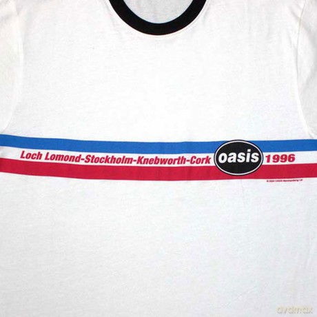 Oasis: Unisex Ringer T-Shirt: 1996 Tour Horizontal Stripes (White) (Small)