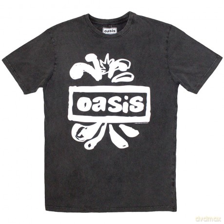 Oasis: Unisex Stone Wash T-Shirt: Logo Splat (Charcoal Grey) (Medium)