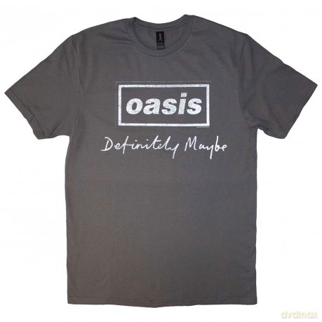 Oasis: Unisex T-Shirt: Definitely Maybe Distressed Text Logo (Charcoal Grey) (Large)