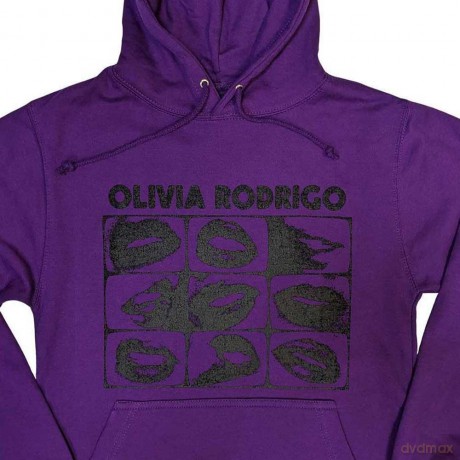 Olivia Rodrigo: Unisex Pullover Hoodie: Threshold Lips Grid (Purple) (Large)