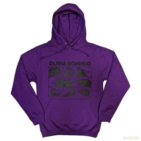 Olivia Rodrigo: Unisex Pullover Hoodie: Threshold Lips Grid (Purple) (Small)