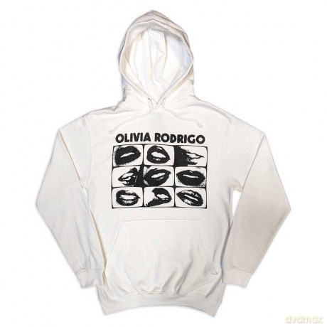 Olivia Rodrigo: Unisex Pullover Hoodie: Threshold Lips Grid (White) (Large)