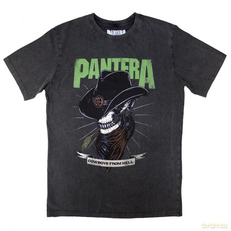 Pantera: Unisex Stone Wash T-Shirt: Skeleton Cowboy (Charcoal Grey) (Large)