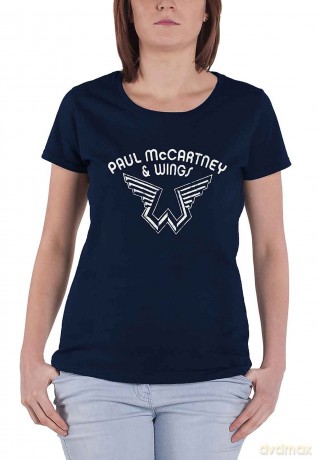 Paul Mccartney: Paul McCartney Ladies T-Shirt: Wings Logo (Navy Blue) (X-Large)