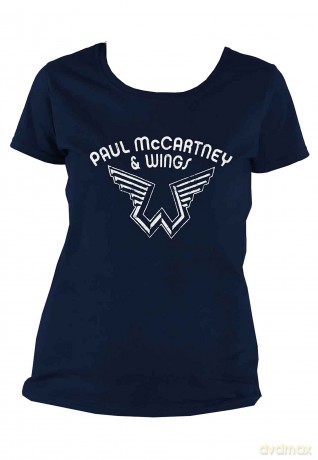 Paul Mccartney: Paul McCartney Ladies T-Shirt: Wings Logo (Navy Blue) (X-Large)