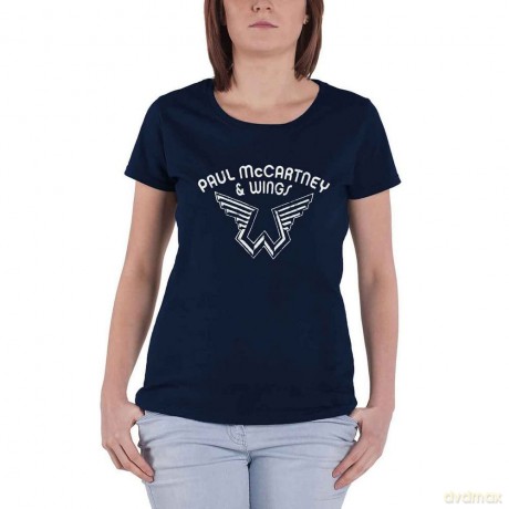 Paul Mccartney: Paul McCartney Ladies T-Shirt: Wings Logo (Navy Blue) (XX-Large)