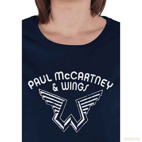 Paul Mccartney: Paul McCartney Ladies T-Shirt: Wings Logo (Navy Blue) (XX-Large)