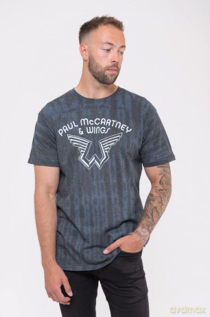 Paul Mccartney: Paul McCartney Unisex T-Shirt: Logo (Blue) (Wash Collection) (Medium)