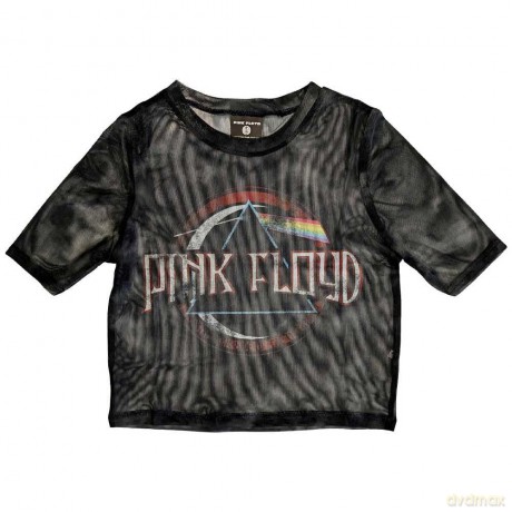 Pink Floyd: Ladies Crop Top: Vintage Dark Side of the Moon Seal (Black) (Mesh) (Small)
