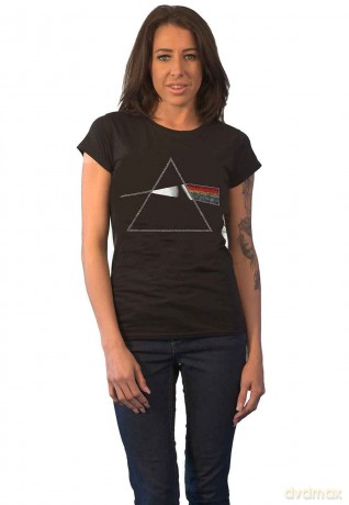 Pink Floyd: Ladies T-Shirt: Dark Side of the Moon (Black) (Embellished) (Medium)