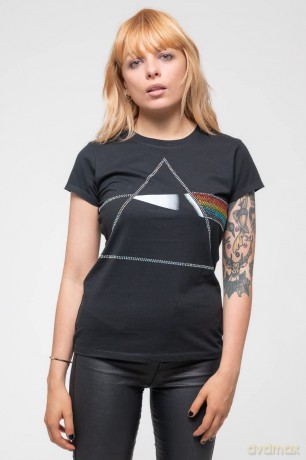 Pink Floyd: Ladies T-Shirt: Dark Side of the Moon (Black) (Embellished) (Small)