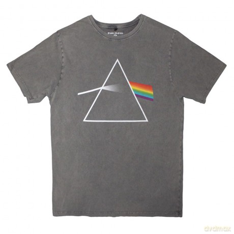 Pink Floyd: Unisex Stone Wash T-Shirt: Dark Side of the Moon Album (Grey) (Large)