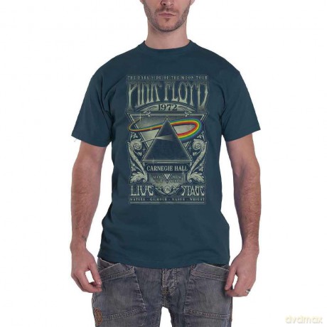 Pink Floyd: Unisex T-Shirt: Carnegie Hall Poster (Denim Blue) (Large)