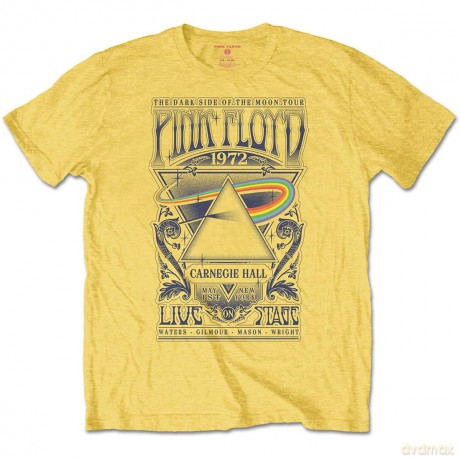 Pink Floyd: Unisex T-Shirt: Carnegie Hall Poster (Yellow) (Large)