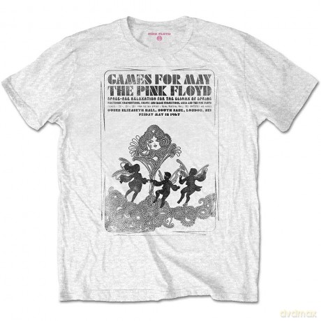 Pink Floyd: Unisex T-Shirt: Games For May B&W (White) (Small)