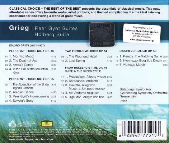 Various: Classical Choice: Grieg Peer Gynt Suites [CD]