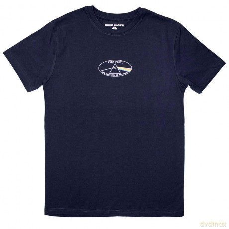 Pink Floyd: Unisex T-Shirt: Mini Dark Side of The Moon Oval (Navy Blue) (Large)