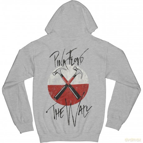 Pink Floyd: Unisex Zipped Hoodie: The Wall Faded Hammers Logo (Grey) (Back Print) (Medium)