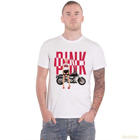 Pink: Unisex T-Shirt: Motorbike (White) (Small)