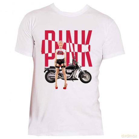 Pink: Unisex T-Shirt: Motorbike (White) (Small)