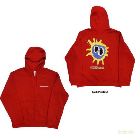 Primal Scream: Unisex Zipped Hoodie: Screamadelica (Red) (Back Print) (Medium)