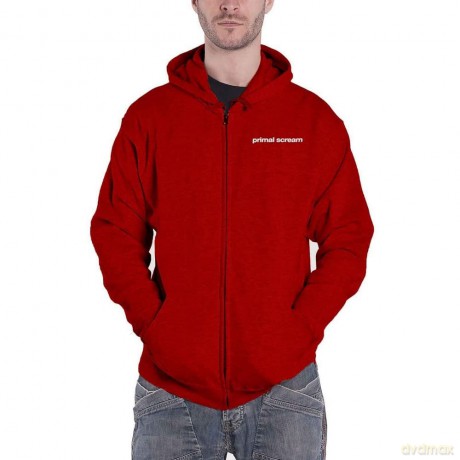 Primal Scream: Unisex Zipped Hoodie: Screamadelica (Red) (Back Print) (Small)