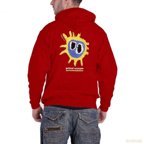 Primal Scream: Unisex Zipped Hoodie: Screamadelica (Red) (Back Print) (Small)