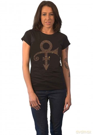 Prince: Ladies T-Shirt: Gold Symbol (Black) (Embellished) (Medium)