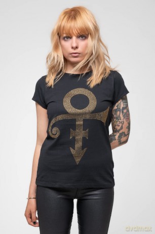 Prince: Ladies T-Shirt: Gold Symbol (Black) (Embellished) (Medium)