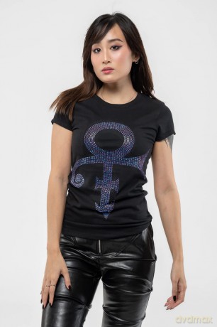 Prince: Ladies T-Shirt: Purple Symbol (Black) (Embellished) (Small)