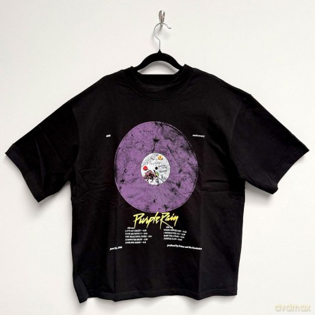 Prince: Unisex Oversized Boxy T-Shirt: Purple Rain Disc (Black) (Small)