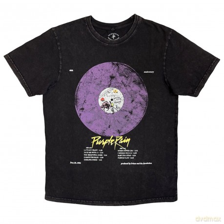 Prince: Unisex Stone Wash T-Shirt: Purple Rain Disc (Black) (XX-Large)