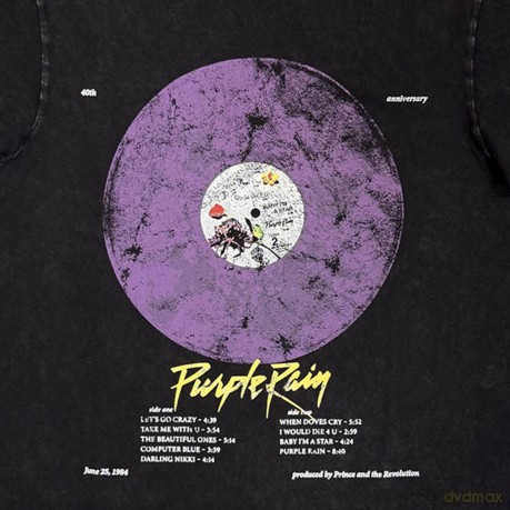 Prince: Unisex Stone Wash T-Shirt: Purple Rain Disc (Black) (XX-Large)