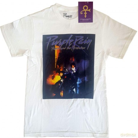Prince: Unisex T-Shirt: Purple Rain Square (White) (Large)