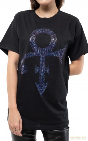 Prince: Unisex T-Shirt: Purple Symbol (Black) (Embellished) (Medium)