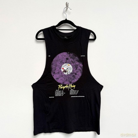 Prince: Unisex Vest T-Shirt: Purple Rain Disc (Black) (Large)