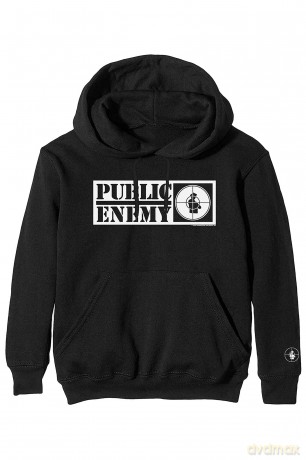 Public Enemy: Unisex Pullover Hoodie: Crosshairs Logo (Black) (Sleeve Print) (Large)