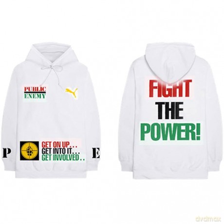 Public Enemy: Unisex Pullover Hoodie: Fight The Power (White) (Back Print) (X-Large)