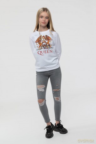 Queen: Kids Sweatshirt: Classic Crest (White) (7-8 Years)