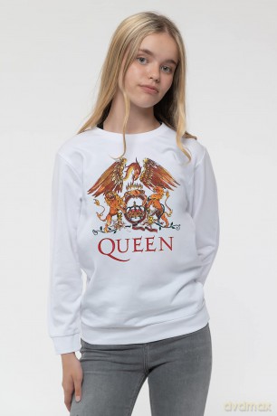 Queen: Kids Sweatshirt: Classic Crest (White) (7-8 Years)