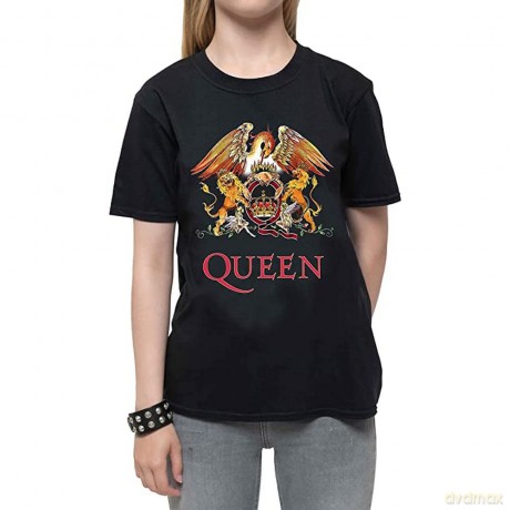 Queen: Kids T-Shirt: Classic Crest (Black) (11-12 Years)