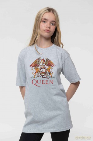 Queen: Kids T-Shirt: Classic Crest (Heather Grey) (5-6 Years)